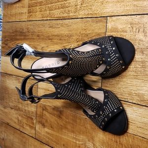 Torrid Black & Gold Stud Wedge Double Buckle 7W